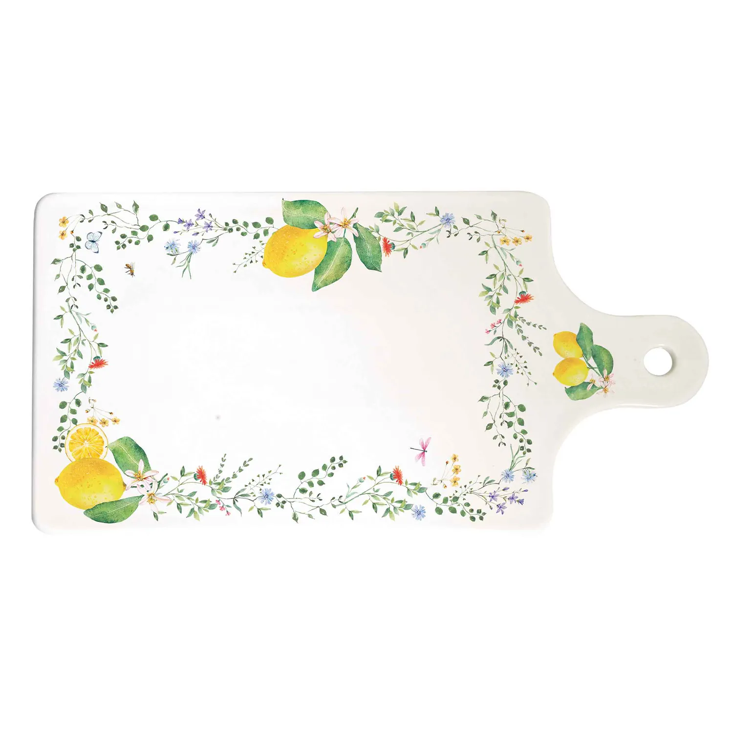 Serving board in porcelain 34,5 x 18 cm FLEURS ET CITRONS