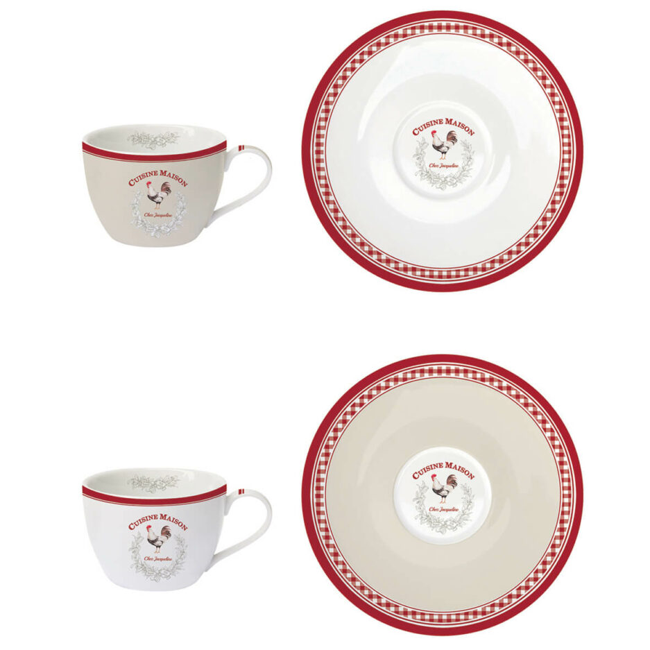 Ensemble de 2 tasses à café 110 ml avec soucoupes en porcelaine CUISINE MAISON