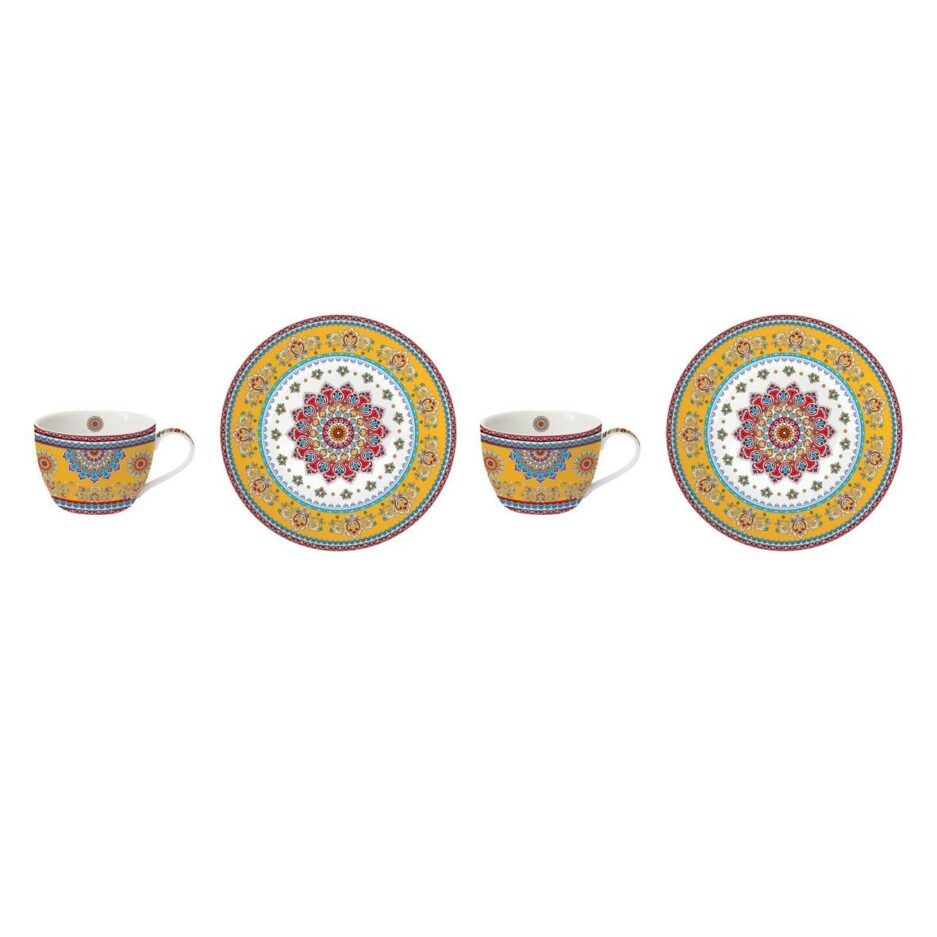 Set 2 porcelain tea cups 240 ml & saucers in color box YELLOW