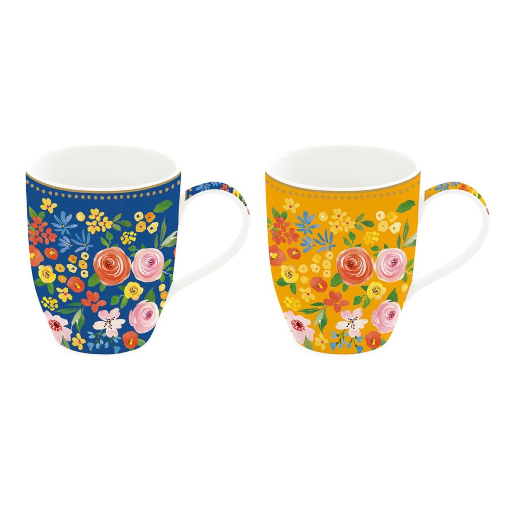 Set 2 porcelain mugs 350 ml in color box BOHO FLOWERS