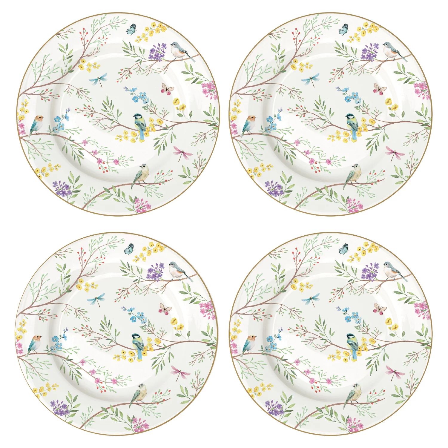 Set of 4 dessert plates in porcelain Ø 19 cm BIRDS MELODY