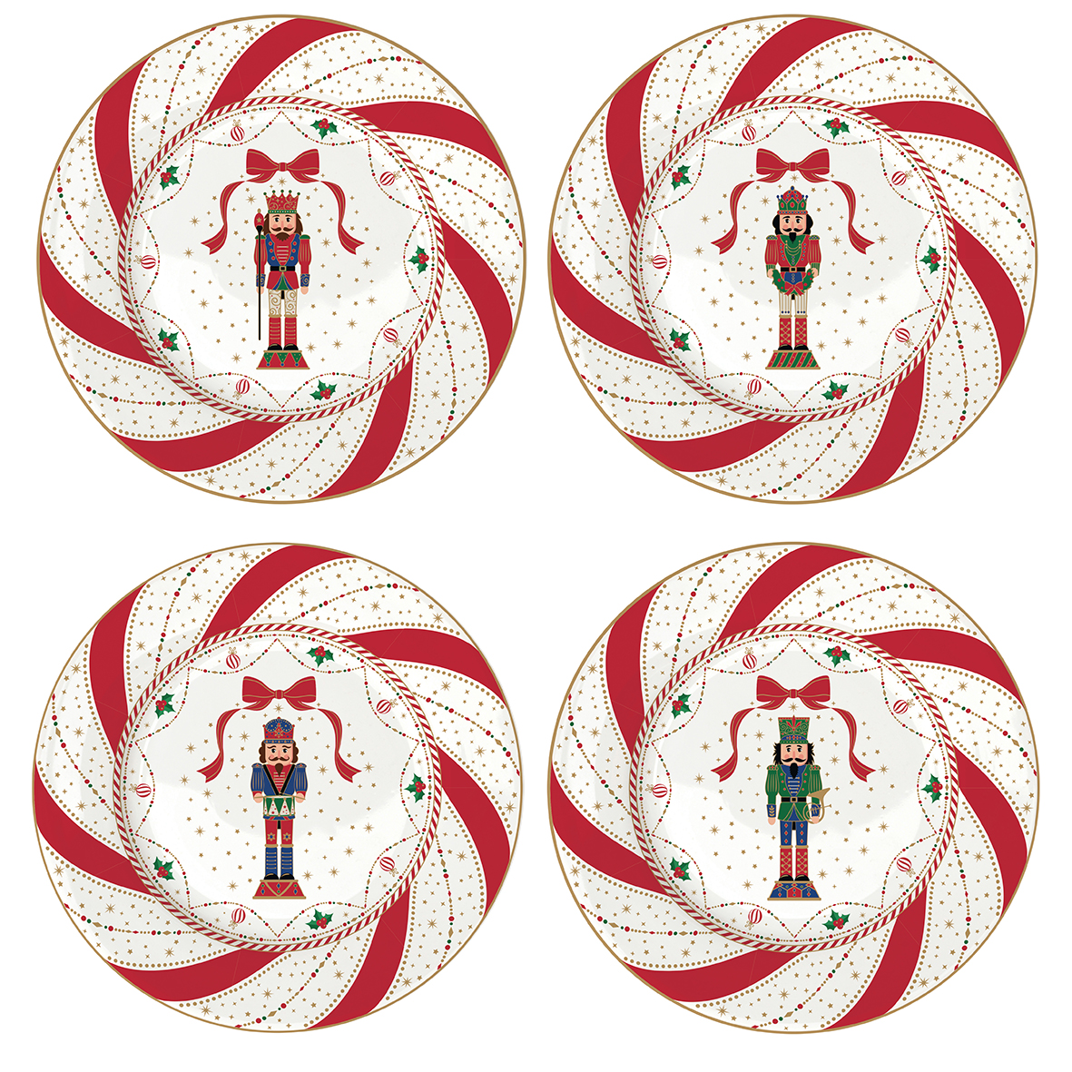 Set 4 piatti dessert in porcellana Ø 19 cm NUTCRACKER TWIST