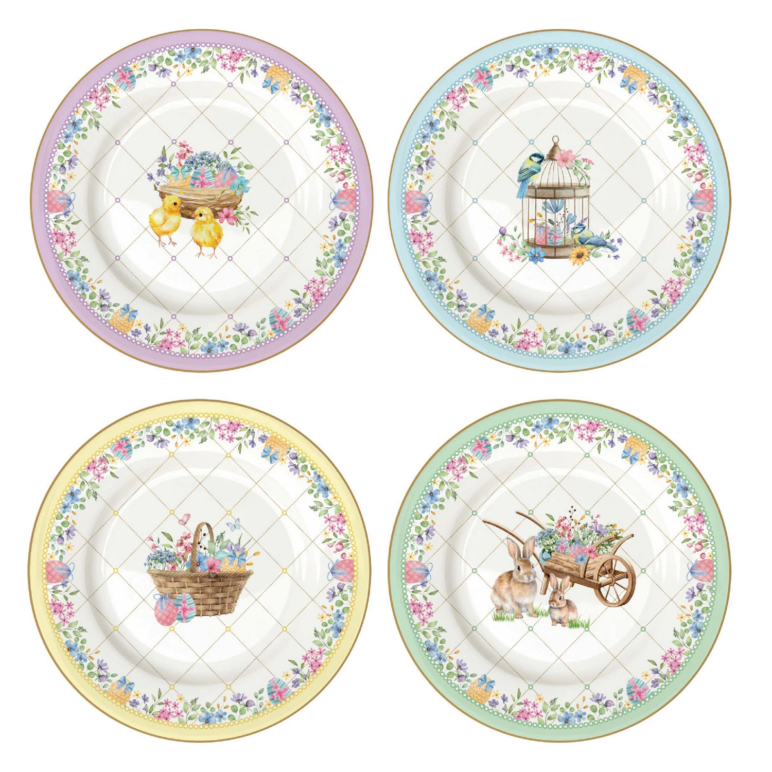 Set of 4 dessert plates in porcelain Ø 19 cm SPRING BLOOM