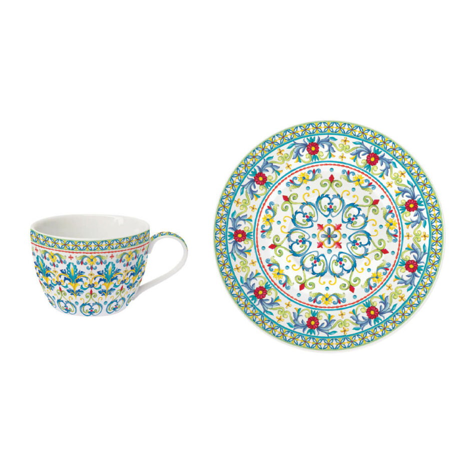 Set 6 Tazza da the 240 ml con piattino in porcellana BLUE