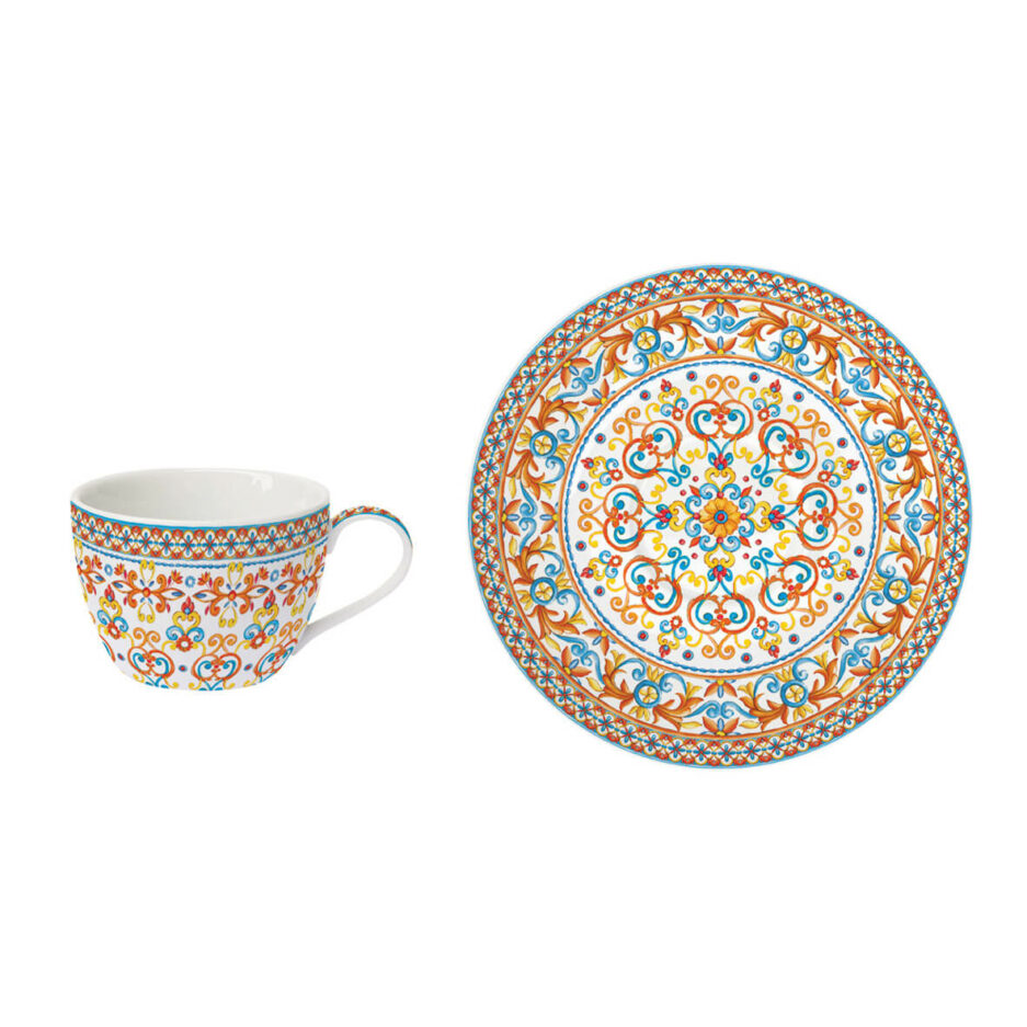 Set 6 Porcelain tea cup & saucer 240 ml. ORANGE