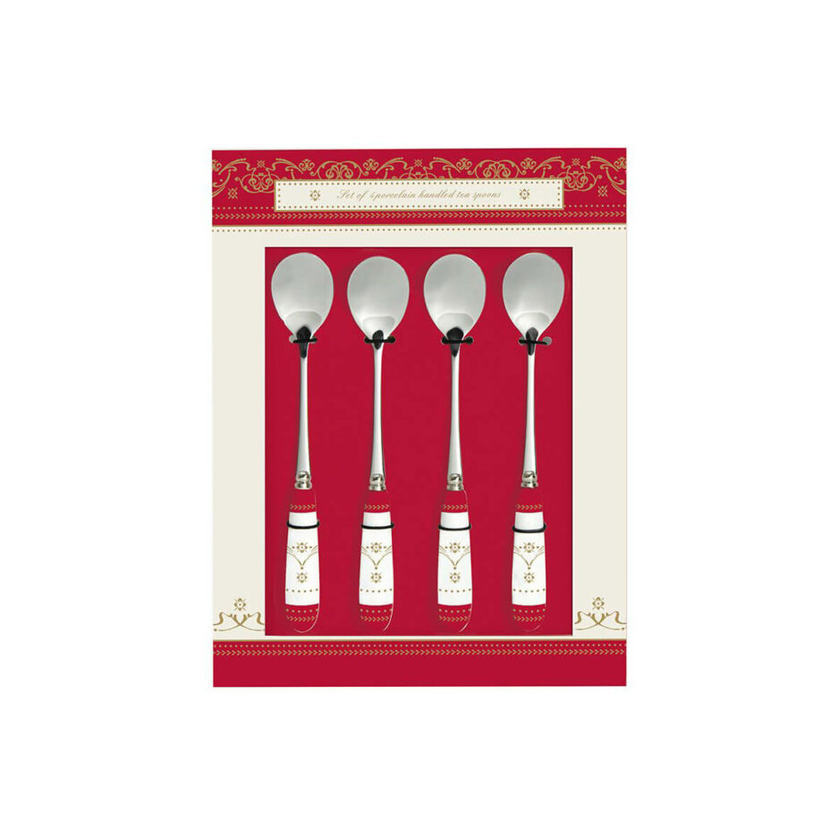 Set of 4 porcelain handled tea spoons