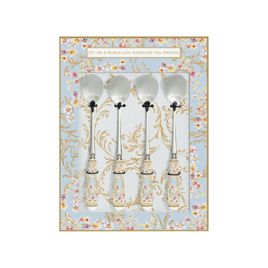 Set of 4 porcelain handled tea spoons MAJESTIC FLOWERS