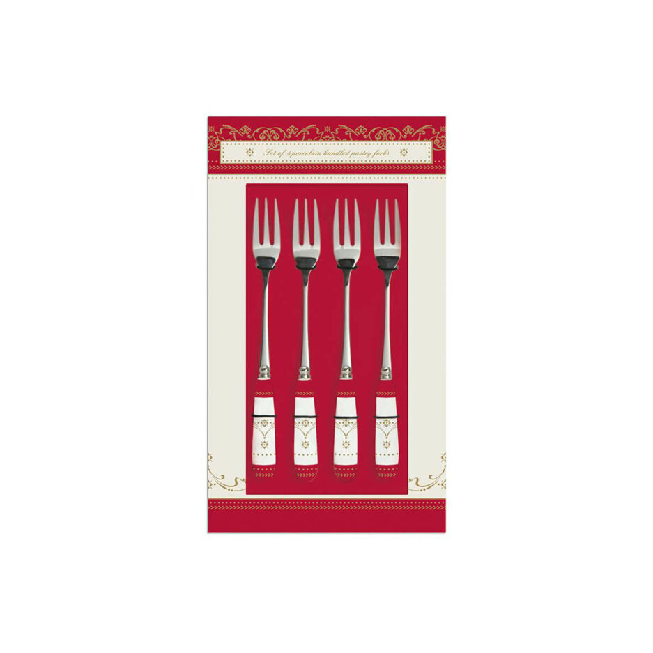 Set of 4 porcelain handled pastry forks