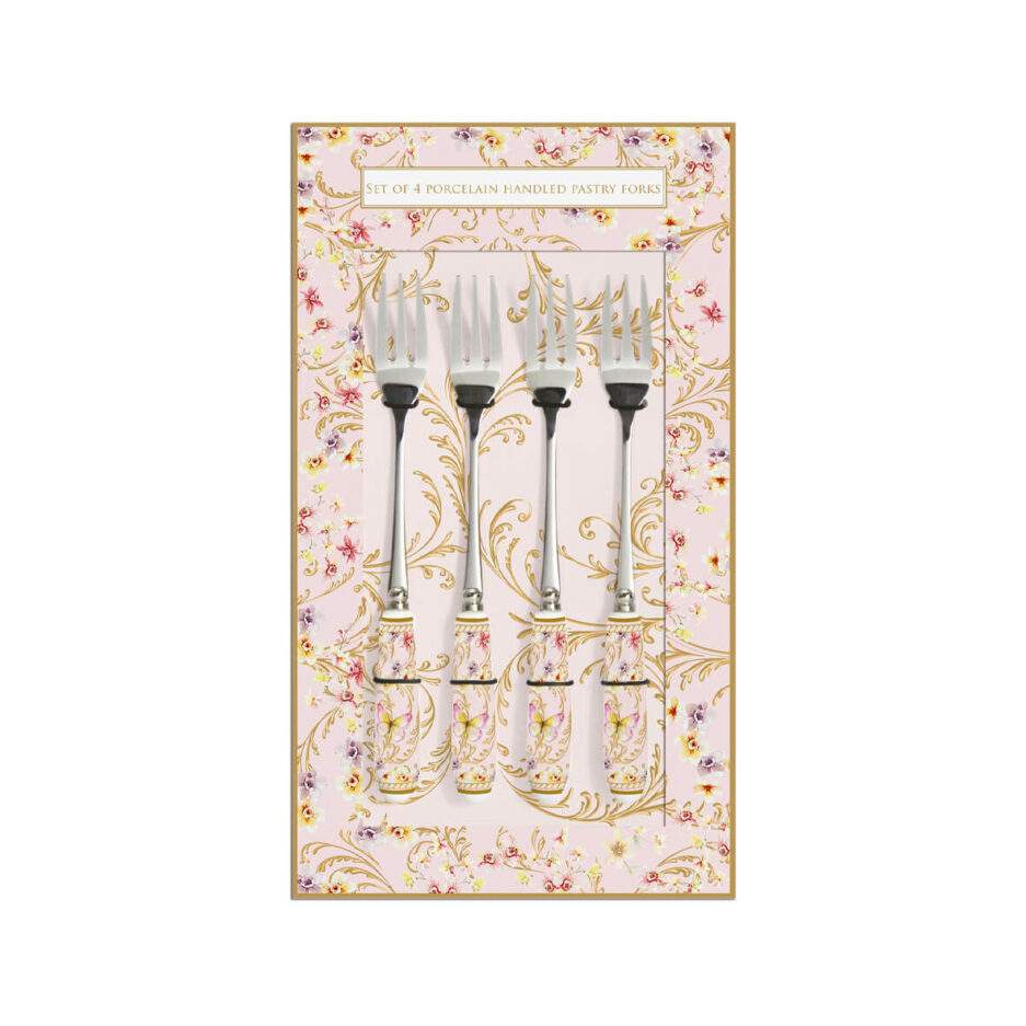 Set 4 forchette dolce con manico in porcellana MAJESTIC BUTTERFLIES