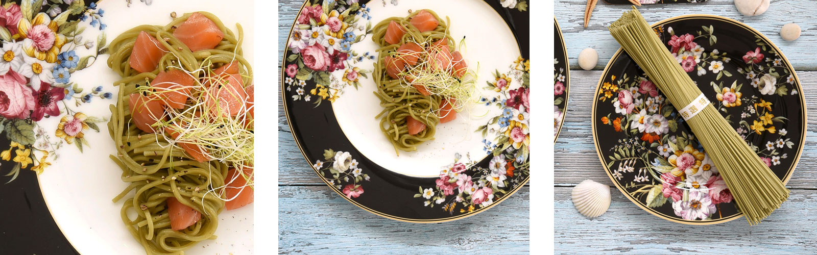 Udon Matcha e salmone